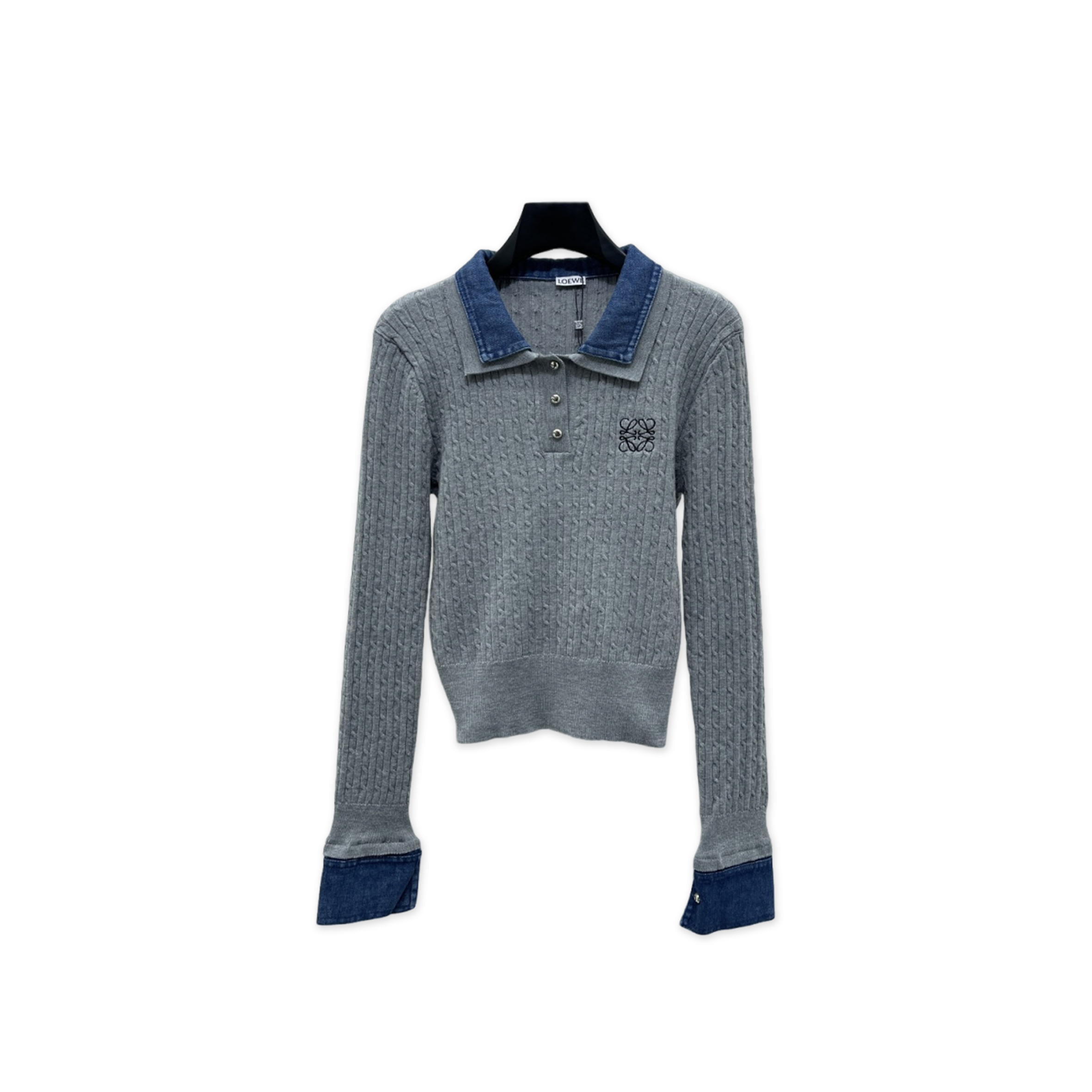 LOEWE DENIM PATCHWORK KNIT LONG SLEEVE